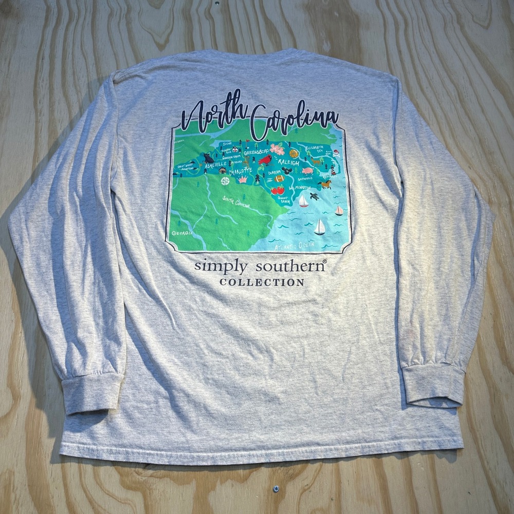Simply Southern North Carolina Map Graphic Long Sleeve T-Shirt Gray Large